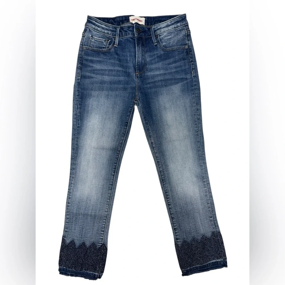 Driftwood Candace Jeans – Argyle Embroidered Hem - Size 26